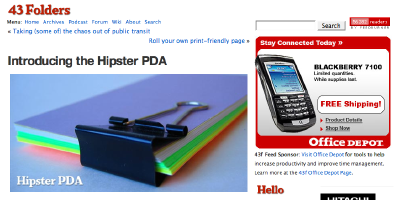 Blackberry advertisement next to Hipster PDA