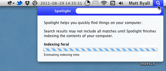 Screenshot of Spotlight indexing dialog